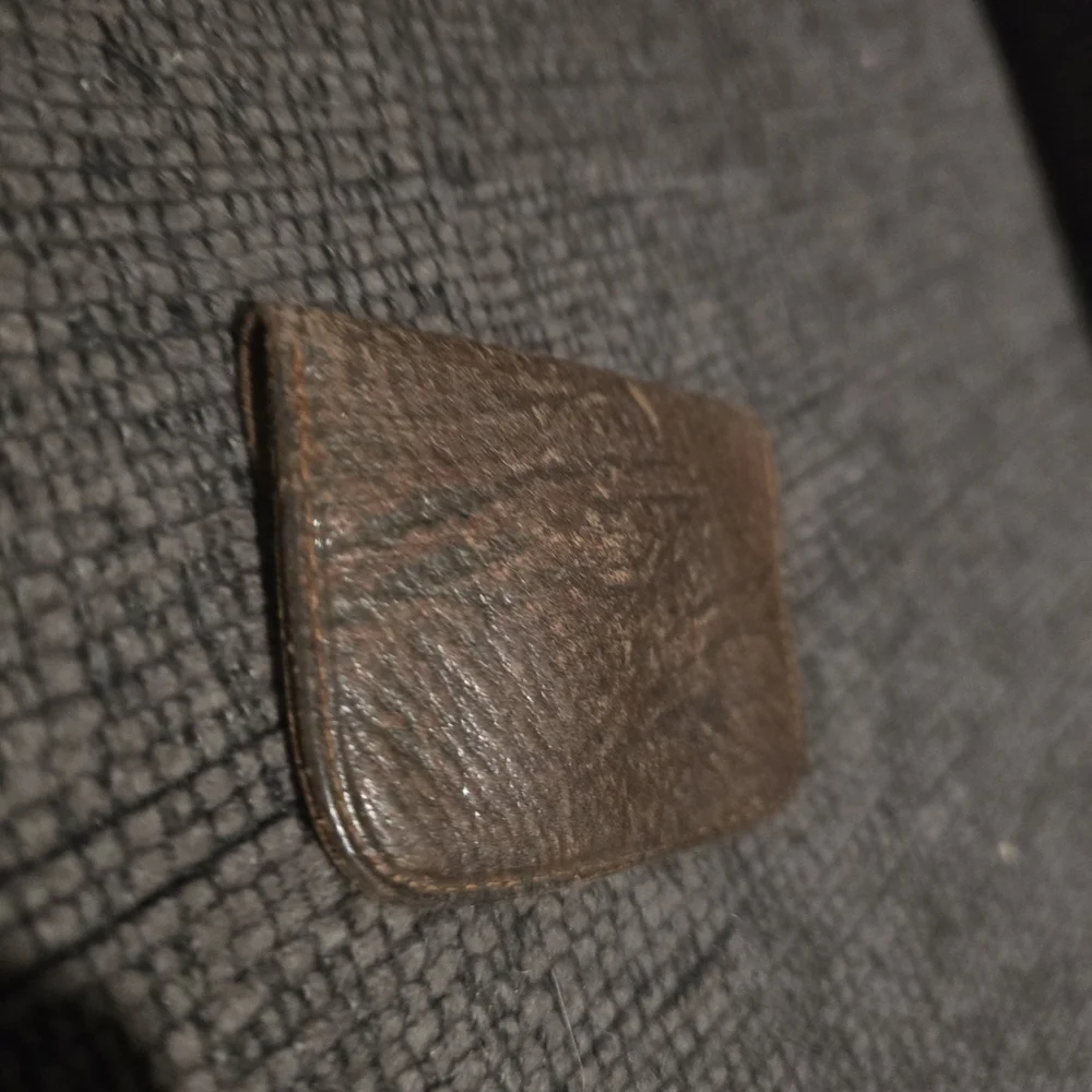 Vintage Tiny Brown Leather Coin Wallet W/ Stone Button